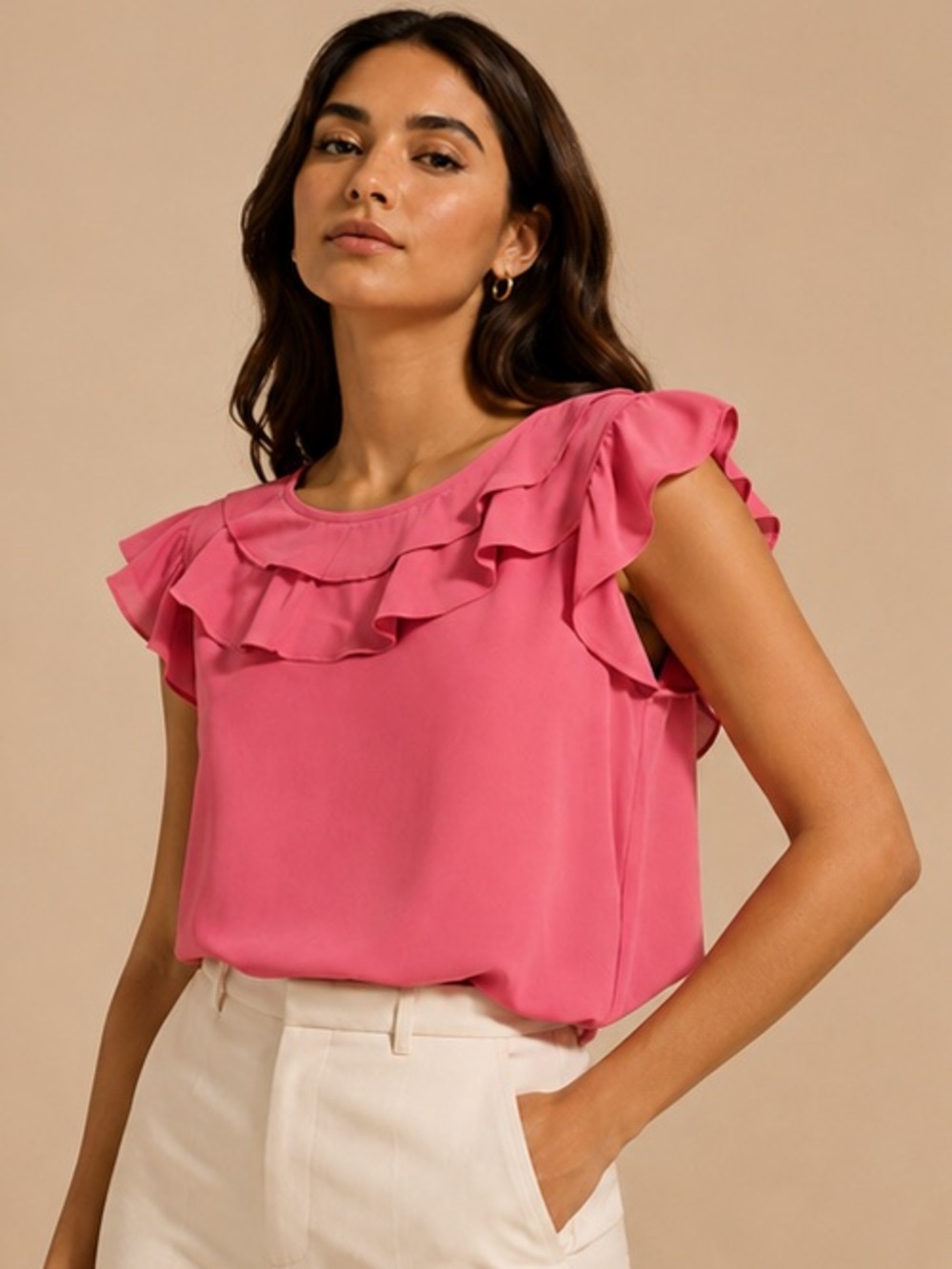 A.N.A Pink Ruffle Blouse XL Feminine Office Career Top